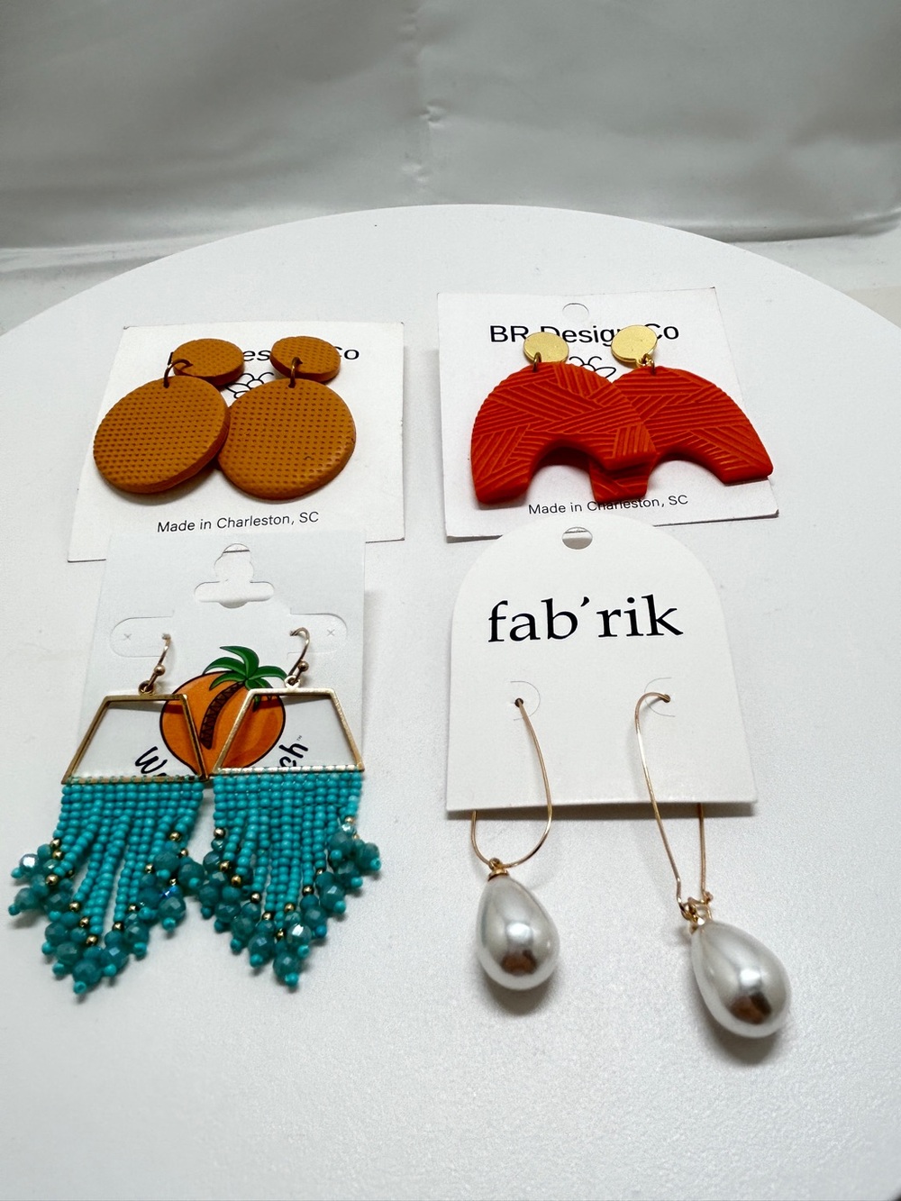 4 Pairs Designer Earrings, Fab’Rik, BR Design Co., Studs, Wires